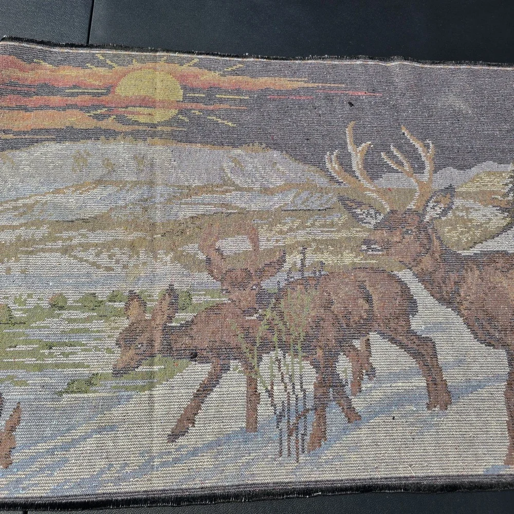Tapestry Deer Stag woodland Vtg 60s velvet Wall Hanging Belgium Cottagecore